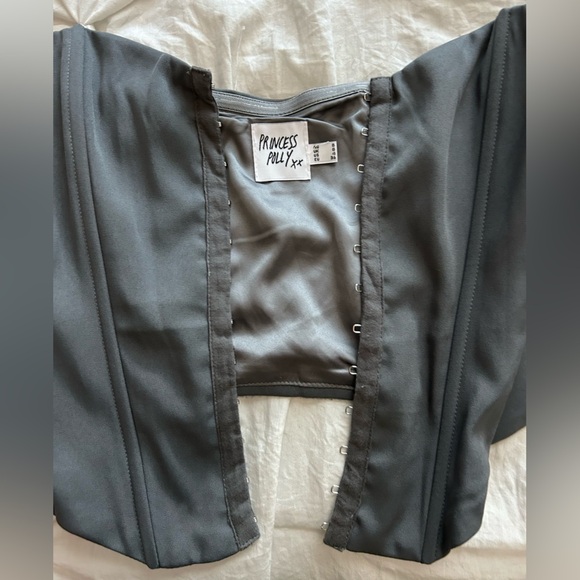 Princess Polly Charcoal Satin Corset Top 4 - Picture 2 of 3